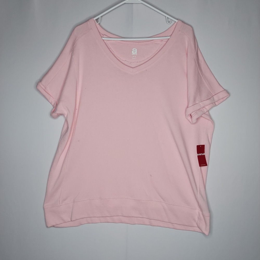 Avenue Fleece Knit Top Women 14/16 Light Pink Cuffed Retro Casual Pastel
